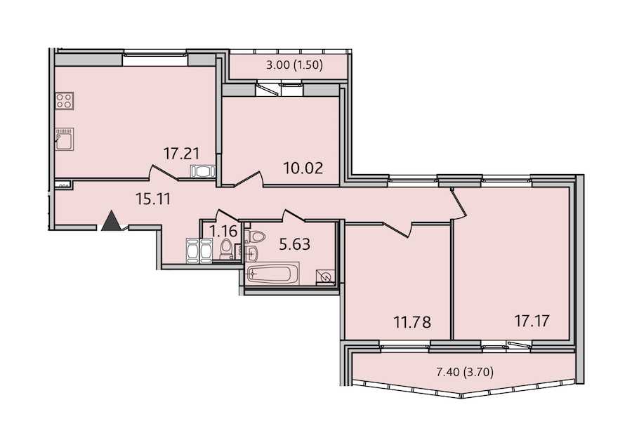 Трехкомнатная квартира в : площадь 83.28 м2 , этаж: 7 – купить в Санкт-Петербурге